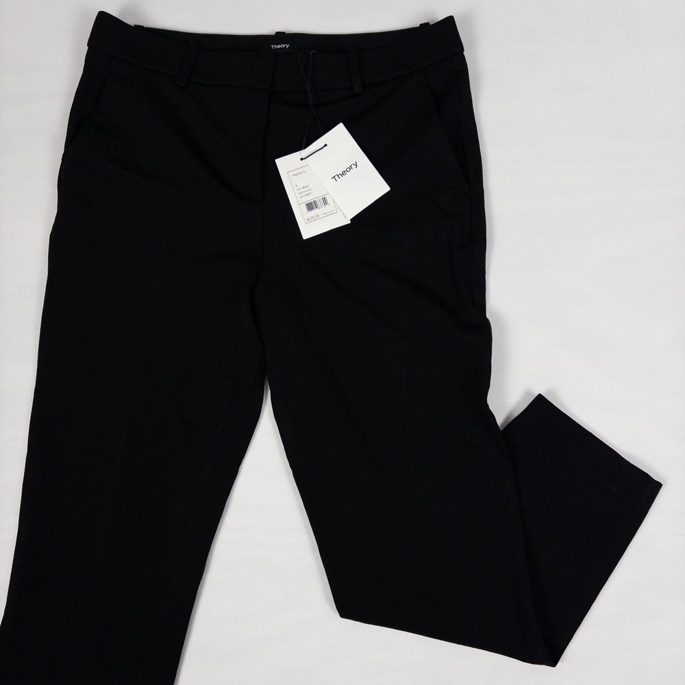 Theory Treeca K Pants Womens 8 Black Oxford Knit Slim Tailored G0106221